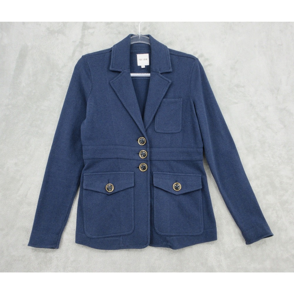 NIC+ZOE Jacket Womens Size S Button Front Utility Pockets Office Career Navy